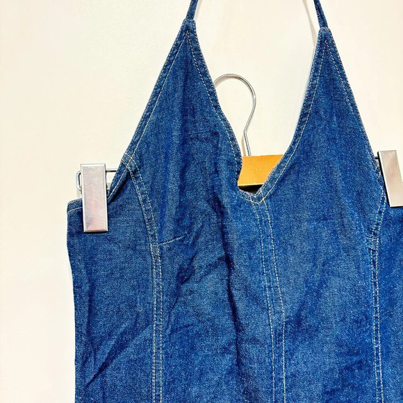 SYSTEM TAG Halter Top Denim Dress | Y2K Blue Jean Mini Dress * - Picture 3 of 7